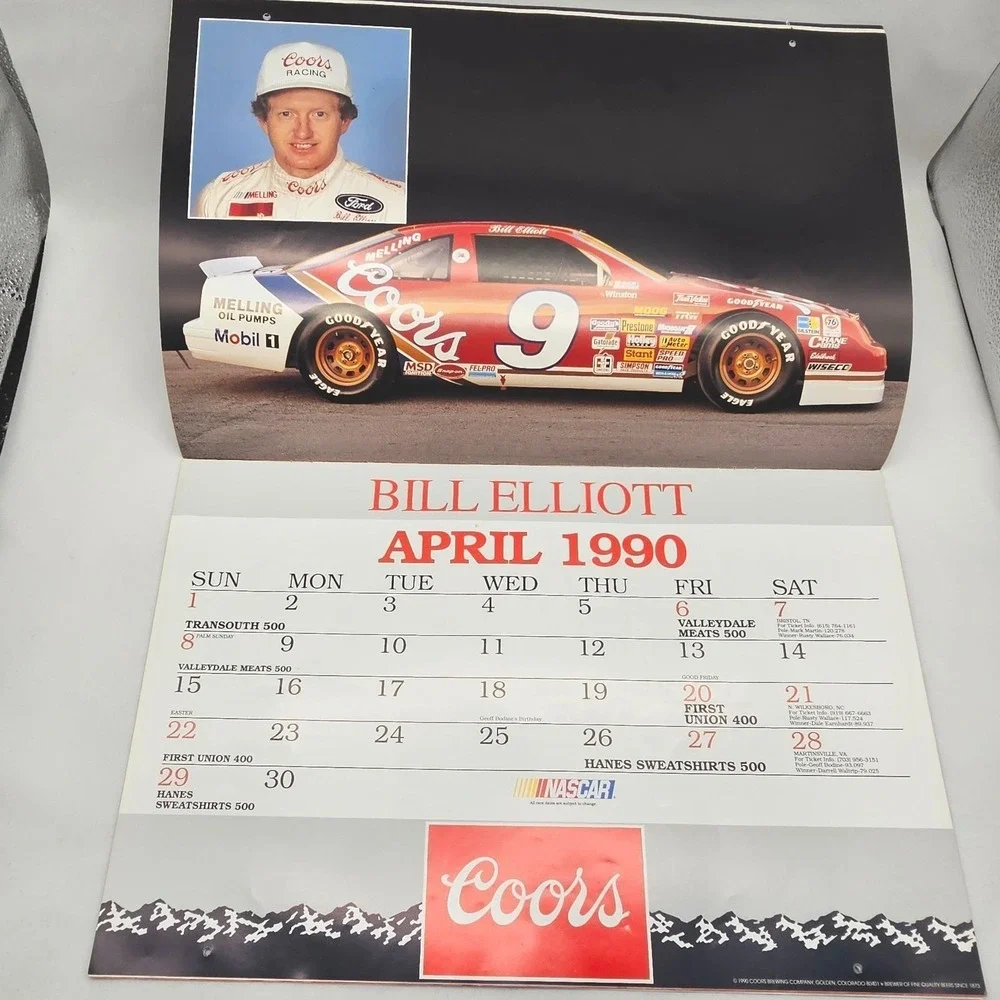 1990 Winston Cup NASCAR Driver Calendar Harry Gant Ken Schrader Geoff Bodine VTG